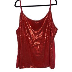 HANNA NIKOLE Cami Sequin Front Adjustable Straps Blouse Christmas Red Womens 24W